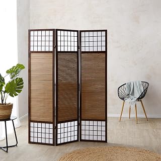 Homestyle4u 62, Paravent 3 teilig Dunkelbraun Bambus Sichtschutz Shoji Raumteiler Holz