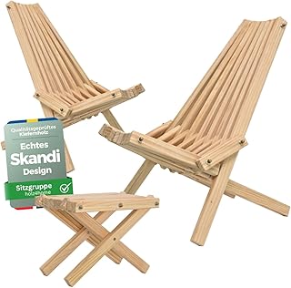 holz4home Skandinavisches Liegestuhl Set aus massivem Kiefernholz Sitzgruppe I Wellnessstuhl Stuh…