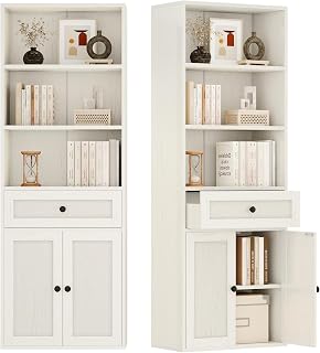 Coleshome Bücherregal mit Türen und Schrank Regal mit 5 Ebenen, Stehendes Etagenregal mit Schub…