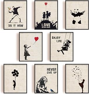 INFUNLY 9er Set Banksy Wand Kunstdruck Ungerahmt Graffiti Street Leinwand Wandkunst Inspirierende…