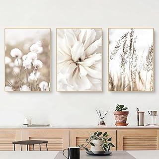 3er Poster Set Boho, Bohemian Poster & Kunstdrucke Set 50×70 Blumen Wandbilder Set, Weiße Blumen…