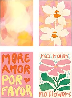 Shuqio 4er Set Dopamin Deko Wandposter, Rosa Pastell, 40×30cm | Blumen & Spruchkunst Kunstdrucke…