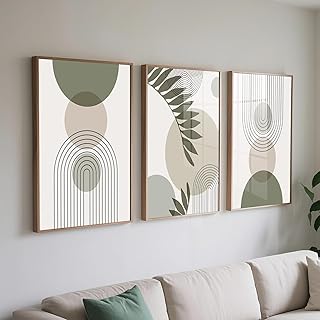 PWAAHDC Moderne Bilder Wohnzimmer Poster Set 50×70 Hochformat – Boho Abstrakte Grüne Pflanzen Le…