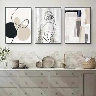 Herfair Bilder Wohnzimmer 3er Set Abstrakt Line Geometrie Wandbilder Poster Schlafzimmer Einfachh…