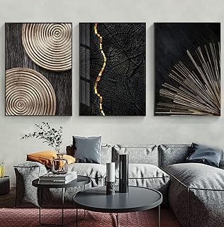 HEHGVCF 3 x Modern Abstrakt wohnzimmer leinwandbilder Poster Bilder 50x70cm,Schwarz Gold Jahresri…