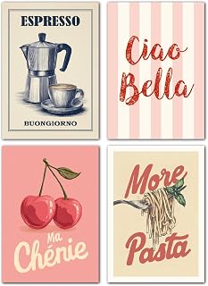 LAVEMA Vintage Küchenbilder Wanddeko Esszimmer Poster Set A4 (21x30cm) Bilder Küche Italienisch…