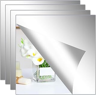 Hode 4 Stück Klebespiegel Selbstklebend, Spiegel zum Aufkleben Kleben 20x20cm, Spiegelfolie Wand…