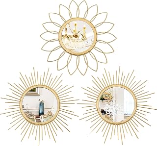 Uaussi Wandspiegel, goldfarben, 3 Stück, Metall, Sonneneffekt, Wanddekoration, zum Aufhängen, f…