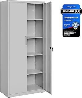 SONGMICS Aktenschrank Mehrzweckschrank 5 Ebenen 80 x 40 x 180 cm | Aufbewahrungsschrank mit Doppe…