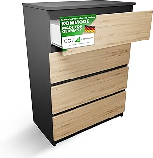 CDF Kommode Anthrazit Artisan mit 4 Schubladen 97 cm Hoch Sideboard Schmale Komode Schlafzimmerko…