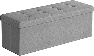 SONGMICS Sitzhocker mit Stauraum, klappbare Sitzbank, 38 x 110 x 38 cm Fußbank, Aufbewahrungsbox…