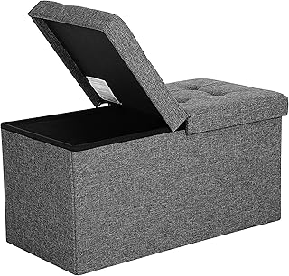 SONGMICS Sitzbank mit Stauraum, klappbare Sitztruhe, Aufbewahrungsbox, 38 x 76 x 38 cm, Deckel kl…