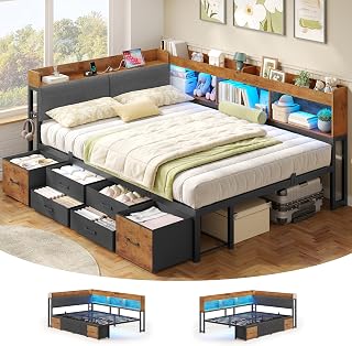 Polsterbett Schlafsofa 140×200 mit Stauraum Jugendbett mit 6 Staufächern & 6 Schubladen Bett 140…