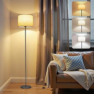 AmazeFun LED Stehlampe, 156cm Stehlampe Wohnzimmer mit Beigen Leinen-Lampenschirm & Fußschalter,…