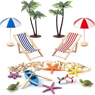 Strand Mikrolandschaft, 18 Stück Miniatur, Mini liegestuhl Sonnenschirm Palme,Schildkröte und M…