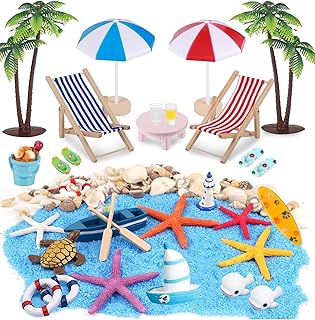 31 Stück Strand-Mikrolandschaft Miniliegestuhl Strandkorb Sonnenschirm Kleine Palme Deko Accesso…