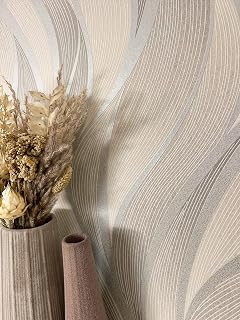 Newroom Vliestapete Beige Wellen Streifen Wohnzimmer Modern Tapete | geschwungene Wellenbänder m…