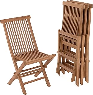 Divero 4er Set Klappstuhl Positano aus Teakholz, behandelt – Farbe: Braun