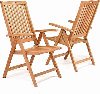 Divero 2er Set Klappstuhl Bilbao aus Teakholz, behandelt – Natur-Braun