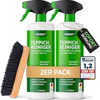 PRINOX 2x Profi Teppichreiniger 500ml – Teppichboden Reiniger inkl. Teppich Bürste, schäumend f…