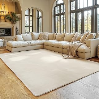 SIMPEX Teppich Creme 200×280 cm Waschbarer Kurzflor Teppich, rutschfest & weich, modernes einfarb…