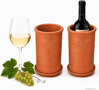 MamboCat 2er Set Terrakotta Weinkühler mit Untersetzern I Ø 11,5 cm, H 18,8 cm I unglasierte Fl…