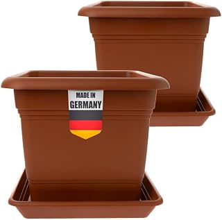 2friends Pflanzkübel Eckig 28×28 Terracotta 2er Set – Robuster Blumentopf Groß für Draußen Id…