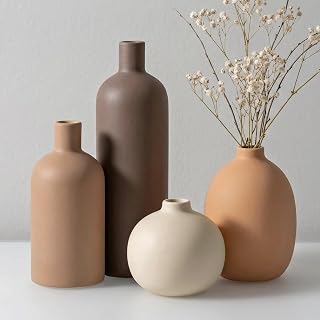 Keramikvasen Set 4-TLG, Moderne Home Deko in Neutral – Minimalistische Vasen in Terrakotta & Brau…