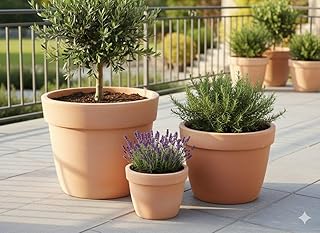 Pflanzkübel,konisch,Rand,Blumentopf,Terracotta hell,frostfest!3 Größen wählbar (20 cm)