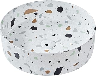 Aufsatzwaschbecken Keramik weiß Terrazzo Optik rund ⌀ 40 cm ohne Überlauf Nules