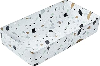 Aufsatzwaschbecken Keramik weiß Terrazzo Optik rechteckig 51×34 cm modern Nules