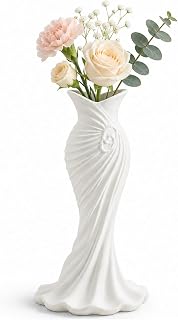 3D Vase Im Eleganten Kleid-Design, Weiße Deko Vase 15,7×8 cm | Aus PLA Mit Spiral-Textur, Blumen…