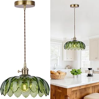 Hängelampe Grüne Glas Pendelleuchte Esstisch E27 Vintage Esstischlampe 26cm | Floral Esszimmerl…