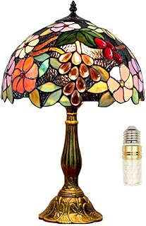 Tiffany Lampe Nachttischlampe Retro 240V Kleine Tischlampe Rose Traube Bunte Glas 40cm Lampenschi…
