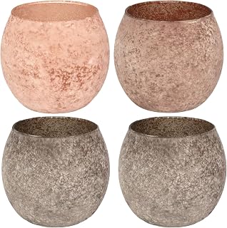 Teelichtgläser Braun, 4er Set Bernstein Teelichthalter Glas für Herbstdeko, Vintage Kerzengläs…