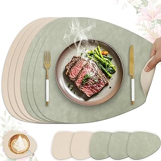 HELI MIAO 6er Set Tischset aus Leder-Imitat，Platzsets abwaschbar und wasserdicht，Platzdeckche…