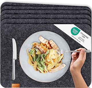 Miqio® – Design Tischset aus Filz | Marken Label aus echtem Leder | 6er Set Platzset (dunkel gra…