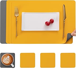 Myir JUN Tischsets abwaschbar doppelseitige Leder Platzsets abwaschbar | 4er Set Tischsets und Un…