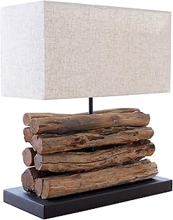 invicta INTERIOR Design Treibholz Lampe PERIFERE beige Tischlampe Handarbeit Leinenschirm Stoffsc…