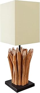 invicta INTERIOR Design Treibholz Tischleuchte EUPHORIA natur mit beigem Schirm Handarbeit Tischl…