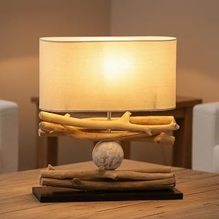 GURU SHOP Tischlampe/Tischleuchte, Handgemachtes Unikat aus Naturmaterial, Treibholz, Baumwolle -…