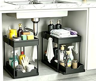 DEKAVA Küchen Organizer, 2 Unter Waschbecken Regal, Schrank Küchenorganizer mit 4 Haken, Schran…