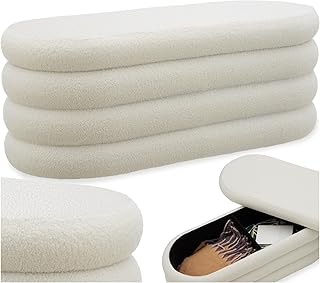 tectake® Sitzbank mit Stauraum, Sitzhocker, Hocker mit Stauraum, Stoff, Pouf, Polsterhocker, Sit…