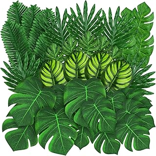 QUOZUO 50 Stück Tropische Blätter Dekorationen, Grün Palm Blätter Künstlich Monstera Pflanze…