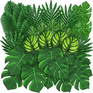 QUOZUO 50 Stück Tropische Blätter Dekorationen, Grün Palm Blätter Künstlich Monstera Pflanze…
