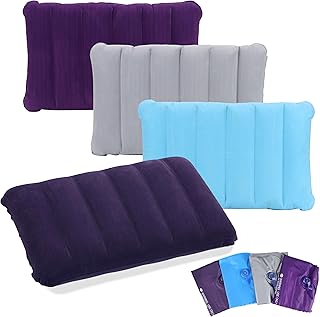 Aufblasbares Kissen 4 Stück Camping Reisekissen Luftkissen Kopfkissen | Velour Kissen Komfortabl…