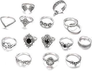 XBFOCNH 15Pcs Vintage Silber Punk Ringe Set für Männer Frauen Offene Knuckle Emo Ring Stapelbar…