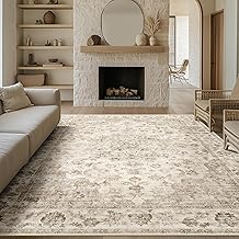 HUGEAR Vintage Teppich Wohnzimmer 200x300cm Beige Waschbar | Waschbarer Retro Teppich,Weich,Rutsc…