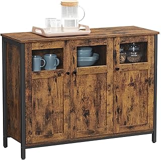 VASAGLE Sideboard, Küchenschrank, Aufbewahrungsschrank, mit Glastüren, für Wohnzimmer, Küche,…
