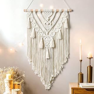 Dremisland Boho Makramee Wandbehang Geometrischer Gewebte Wandteppich Beige Baumwolle Wandteppich…